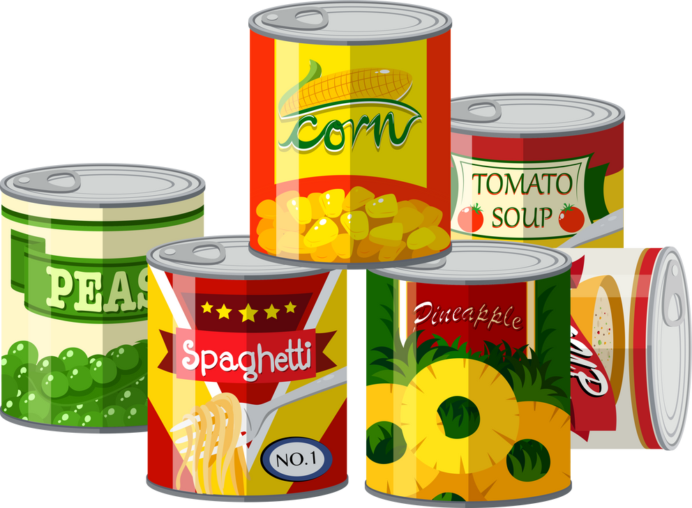 Pile of different canned food